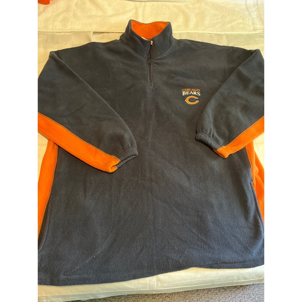NFL Chicago Bears Quarter Zip Fleece Pullover Navy Blue Orange Mens XL
